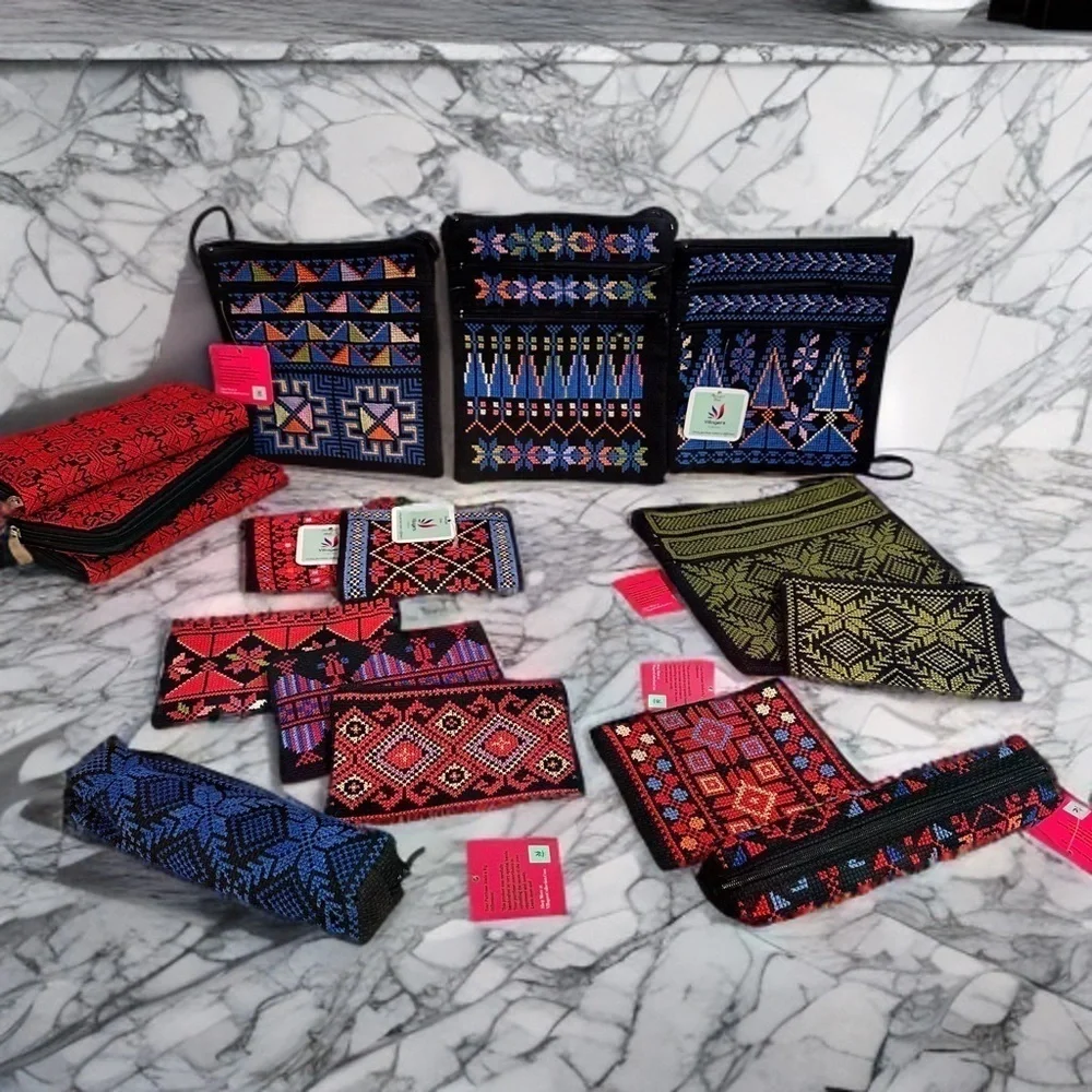 Tatreez Handmade Crossbody & Wallet Pouch Embroidered Cross Stitched Palestinian